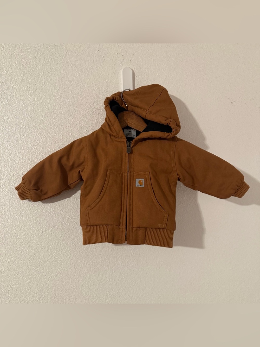 Carhartt Toddler Insulated Jacket 6M Brown Canvas Hooded Quilt Lined Full Zip
